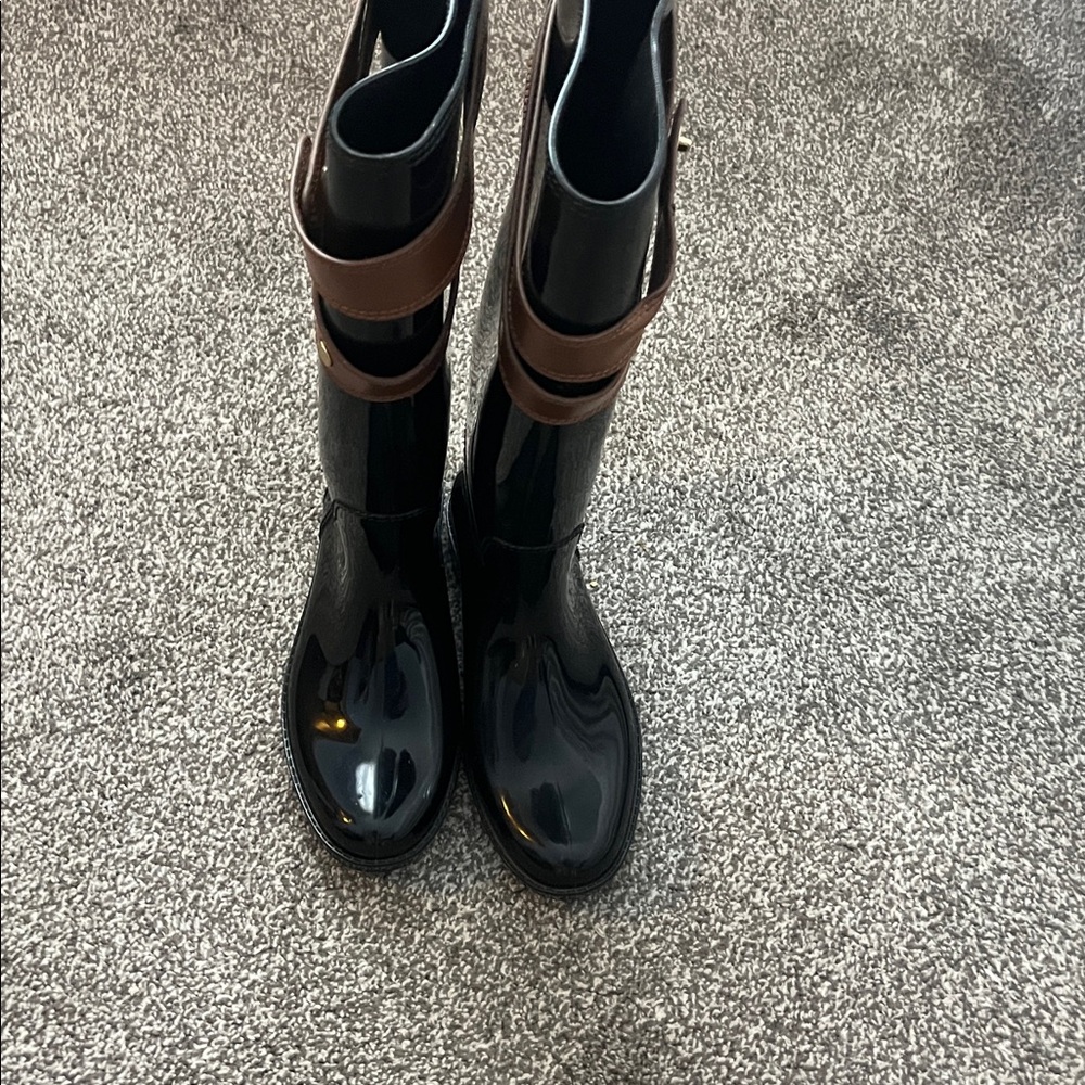 Coach Black and Brown Winter Rain Boots